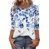 Zeagoo 3/4 Length Sleeve Women Tops Crew Neck Blouses Dressy Casual Summer T Shirts Loose Fit Business Work Clothes(Wf41-blue Leaves)