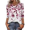 Zeagoo 3/4 Length Sleeve Women Tops Crew Neck Blouses Dressy Casual Summer T Shirts Loose Fit Business Work Clothes(Wf74-purple Leaves)