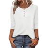 Zeagoo 3/4 Length Sleeve Women Tops Crew Neck Blouses Dressy Casual Summer T Shirts Loose Fit Business Work Clothes(White)