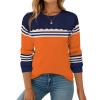 Zeagoo Fall Sweaters for Women 2025 Casual Crewneck Knit Long Sleeve Loose Pullover Sweater Outfits Tops(Orange Striped)