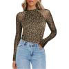 Zeagoo Long Sleeve Shirts for Women Floral Mesh Sheer Top Mock Neck Double Lined Fitted Going Out Blouses(An127)