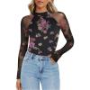 Zeagoo Long Sleeve Shirts for Women Floral Mesh Sheer Top Mock Neck Double Lined Fitted Going Out Blouses(Bf298)