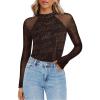 Zeagoo Long Sleeve Shirts for Women Floral Mesh Sheer Top Mock Neck Double Lined Fitted Going Out Blouses(Cx299)