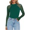 Zeagoo Long Sleeve Shirts for Women Floral Mesh Sheer Top Mock Neck Double Lined Fitted Going Out Blouses(Green)