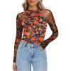 Zeagoo Long Sleeve Shirts for Women Floral Mesh Sheer Top Mock Neck Double Lined Fitted Going Out Blouses(Wf75)