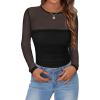 Zeagoo Long Sleeve Shirts for Women Sheer Mesh Sexy Blouses Fall Fashion Crewneck Going Out Tops(Black)