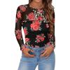 Zeagoo Long Sleeve Shirts for Women Sheer Mesh Sexy Blouses Fall Fashion Crewneck Going Out Tops(Floral Print-bf300)
