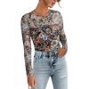 Zeagoo Long Sleeve Shirts for Women Sheer Mesh Sexy Blouses Fall Fashion Crewneck Going Out Tops(Floral Print-wf66)