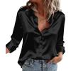Zeagoo Satin Blouses for Women Casual Long Sleeve Button Down Silk Shirts Dressy Business Work Tunic Top(Black)