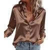 Zeagoo Satin Blouses for Women Casual Long Sleeve Button Down Silk Shirts Dressy Business Work Tunic Top(Brown)