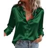 Zeagoo Satin Blouses for Women Casual Long Sleeve Button Down Silk Shirts Dressy Business Work Tunic Top(Green)