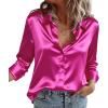 Zeagoo Satin Blouses for Women Casual Long Sleeve Button Down Silk Shirts Dressy Business Work Tunic Top(Hot Pink)