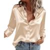 Zeagoo Satin Blouses for Women Casual Long Sleeve Button Down Silk Shirts Dressy Business Work Tunic Top(Light Khaki)