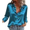 Zeagoo Satin Blouses for Women Casual Long Sleeve Button Down Silk Shirts Dressy Business Work Tunic Top(Peacock Blue)