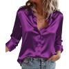 Zeagoo Satin Blouses for Women Casual Long Sleeve Button Down Silk Shirts Dressy Business Work Tunic Top(Purple)