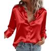 Zeagoo Satin Blouses for Women Casual Long Sleeve Button Down Silk Shirts Dressy Business Work Tunic Top(Red)