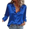 Zeagoo Satin Blouses for Women Casual Long Sleeve Button Down Silk Shirts Dressy Business Work Tunic Top(Royal Blue)