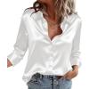 Zeagoo Satin Blouses for Women Casual Long Sleeve Button Down Silk Shirts Dressy Business Work Tunic Top(White)