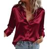 Zeagoo Satin Blouses for Women Casual Long Sleeve Button Down Silk Shirts Dressy Business Work Tunic Top(Wine Red)