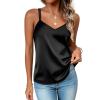 Zeagoo Silk Camisole Tops for Women 2026 V Neck Satin Tank Top Spaghetti Strap Cross Back Sleeveless Summer Blouses(1 Pack: Black)