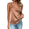 Zeagoo Silk Camisole Tops for Women 2026 V Neck Satin Tank Top Spaghetti Strap Cross Back Sleeveless Summer Blouses(1 Pack: Brown)