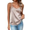 Zeagoo Silk Camisole Tops for Women 2026 V Neck Satin Tank Top Spaghetti Strap Cross Back Sleeveless Summer Blouses(1 Pack: Light Champagne)