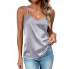 Zeagoo Silk Camisole Tops for Women 2026 V Neck Satin Tank Top Spaghetti Strap Cross Back Sleeveless Summer Blouses(1 Pack: Misty Grey)