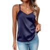 Zeagoo Silk Camisole Tops for Women 2026 V Neck Satin Tank Top Spaghetti Strap Cross Back Sleeveless Summer Blouses(1 Pack: Navy Blue)