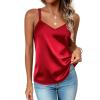 Zeagoo Silk Camisole Tops for Women 2026 V Neck Satin Tank Top Spaghetti Strap Cross Back Sleeveless Summer Blouses(1 Pack: Red)