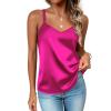 Zeagoo Silk Camisole Tops for Women 2026 V Neck Satin Tank Top Spaghetti Strap Cross Back Sleeveless Summer Blouses(1 Pack: Rose Red)