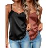 Zeagoo Silk Camisole Tops for Women 2026 V Neck Satin Tank Top Spaghetti Strap Cross Back Sleeveless Summer Blouses(2 Pack: Black+caramel)