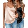 Zeagoo Silk Camisole Tops for Women 2026 V Neck Satin Tank Top Spaghetti Strap Cross Back Sleeveless Summer Blouses(2 Pack: Black+champagne)