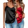 Zeagoo Silk Camisole Tops for Women 2026 V Neck Satin Tank Top Spaghetti Strap Cross Back Sleeveless Summer Blouses(2 Pack: Black+red)