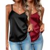 Zeagoo Silk Camisole Tops for Women 2026 V Neck Satin Tank Top Spaghetti Strap Cross Back Sleeveless Summer Blouses(2 Pack: Black+wine Red)