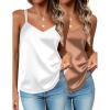 Zeagoo Silk Camisole Tops for Women 2026 V Neck Satin Tank Top Spaghetti Strap Cross Back Sleeveless Summer Blouses(2 Pack: Brown+white)