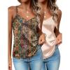 Zeagoo Silk Camisole Tops for Women 2026 V Neck Satin Tank Top Spaghetti Strap Cross Back Sleeveless Summer Blouses(2 Pack: Champagne+ethnic Flower)