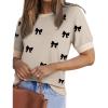 Zeagoo Women Short Sleeve Sweater Summer Crew Neck Dressy Casual Soft Knit Pullover Tops Trendy(1-bow Knot Black)