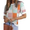 Zeagoo Women Short Sleeve Sweater Summer Crew Neck Dressy Casual Soft Knit Pullover Tops Trendy(Blue Pink Gw84)