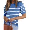 Zeagoo Women Short Sleeve Sweater Summer Crew Neck Dressy Casual Soft Knit Pullover Tops Trendy(Blue-white)