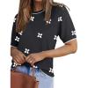 Zeagoo Women Short Sleeve Sweater Summer Crew Neck Dressy Casual Soft Knit Pullover Tops Trendy(Floral Jh454 Black-white)
