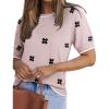 Zeagoo Women Short Sleeve Sweater Summer Crew Neck Dressy Casual Soft Knit Pullover Tops Trendy(Floral Jh455 Pink-white)