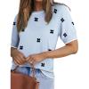 Zeagoo Women Short Sleeve Sweater Summer Crew Neck Dressy Casual Soft Knit Pullover Tops Trendy(Floral Jh528 Blue-white)
