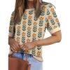 Zeagoo Women Short Sleeve Sweater Summer Crew Neck Dressy Casual Soft Knit Pullover Tops Trendy(Floral Khaki-orange)