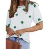 Zeagoo Women Short Sleeve Sweater Summer Crew Neck Dressy Casual Soft Knit Pullover Tops Trendy(Floral Sf324 Green-white)