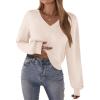 Zeagoo Women’s 2025 Fall V-Neck Cropped Sweater Trendy Long Latern Sleeve Ribbed Knit Pullover Crop Tops(Apricot)