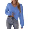 Zeagoo Women’s 2025 Fall V-Neck Cropped Sweater Trendy Long Latern Sleeve Ribbed Knit Pullover Crop Tops(Blue)