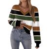 Zeagoo Women’s 2025 Fall V-Neck Cropped Sweater Trendy Long Latern Sleeve Ribbed Knit Pullover Crop Tops(Multi-brown)