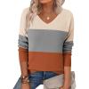 Zeagoo Women’s 2026 Fall Sweaters Long Sleeve V Neck Knit Pullovers Business Casual Sweater Tops(Grey&orange)