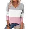 Zeagoo Women’s 2026 Fall Sweaters Long Sleeve V Neck Knit Pullovers Business Casual Sweater Tops(Grey&pink)