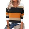 Zeagoo Women’s 2026 Fall Sweaters Long Sleeve V Neck Knit Pullovers Business Casual Sweater Tops(Orange Stripe)